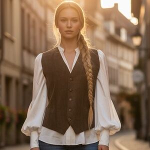 60s GONZALEZ LOSA.SPAIN LIGHT BROWN SUEDE VEST WAISTCOAT 5 BRASS STAR BUTTONS